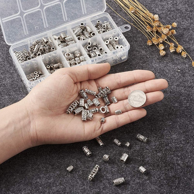 KISSITTY 300pcs/Box Tibetan Antique Silver Column Spacer Beads Tube Charm Beard Beads for Men 4.5mm-18mm for DIY Jewelry Craft Making 1.5mm-4.5mm Hole - Image 3